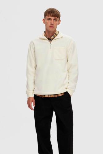 Selected ανδρική μπλούζα φούτερ με ψηλό λαιμό, τσέπη και 1/2 φερμουάρ Relaxed Fit - 16090829 Υπόλευκο XL